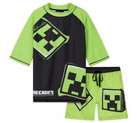 MINECRAFT 2 Pezzi Costume Piscina Bambino, Maglietta e Pantaloncini Costumi Mare (Verde Chiaro/Nero, 9-10 Anni)