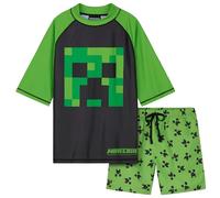 MINECRAFT 2 Pezzi Costume Piscina Bambino, Maglietta e Pantaloncini Costumi Mare (Verde/Nero, 11-12 Anni)