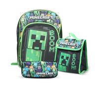 Minecraft 3 Pezzi Set Scuola per Bambini Licenza Ufficiale Zaino Pranzo Borsa
