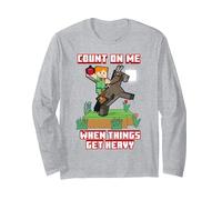Minecraft Alex Count On Me When Things Get Heavy Poster Maglia a Manica, Unisex per Adulti, Grigio Melange, XL