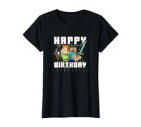 Minecraft Alex & Steve Happy Birthday Maglietta, Donna, Nero, XS