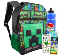 Minecraft Articoli scolastici per bambini - Bundle con zaino Minecraft da 40,6 cm per scuola e viaggi più adesivi Minecraft, adesivi per feste di battaglia e altro ancora (borsa per la scuola Minecraft), Multicolore, minecraft backpack, Minecraft Zaino, forniture per la scuola Minecraft, zaino per ragazzi