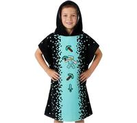 MINECRAFT Asciugamani Bagno con Cappuccio Asciugamano Doccia Ragazzi 100% Cotone Creeper Poncho Bambino Telo Mare Bambina Morbido (Nero/Blu, 6-9 Anni)