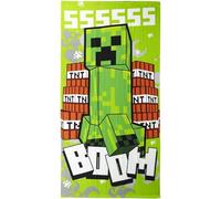 Minecraft - Asciugamano per bambini - Colore verde - 70 x 140 cm - Realizzato in 100% poliestere da 240 gsm - Asciugamano piccolo - Stampa Creeper con esplosivi - Prodotto originale progettato in