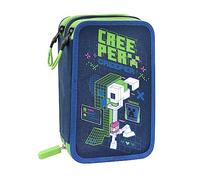 MINECRAFT - Astuccio 3 Scomparti Bambina e Bambino con Cancelleria Scuola Integrata e Vani Portapenne + Penna Cancellabile - Astuccio Scuola Organizer Grande, Blu - 20x12Hx7