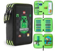 MINECRAFT Astuccio Matite per Bambini con Scomparti Multipli, Include Accessori Scuola (AOP Nero)