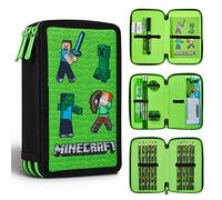 Minecraft Astuccio Matite per Bambini con Scomparti Multipli, Include Accessori Scuola (Verde Mob)
