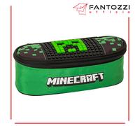 MINECRAFT ASTUCCIO OVALE CREEPER CON MATTONCINI PIXEL PORTAPENNE - GAMING SCUOLA