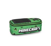MINECRAFT - Astuccio Scuola Ovale Ufficiale Minecraft, Ideale per Riporre la Cancelleria, con Divisorio Interno con Passanti Elastici, Chiusura a Zip, e Pixel per Personalizzarlo, 22 x 7H x 9,5 cm