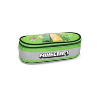 MINECRAFT - Astuccio Scuola Ufficiale Minecraft, Astuccio Ovale per Bambini, Ideale per Riporre la Cancelleria, con Divisorio Interno con Passanti Elastici, Pratica Chiusura a Zip, 22x7Hx9,5 cm, Verde
