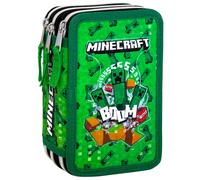 Clondo Astuccio 3 Scomparti Scuola Bambini Per Minecraft Fan Completo 44 Pezzi - Effetto 3D con Personaggi - 20x12x7 cm - Kit Cancelleria Triplo Corredo Elementare e Primaria 6+ Anni