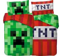 Minecraft - Biancheria da letto Creeper TNT, 135 x 200 cm + 80 x 80 cm, in 100% cotone, motivo double-face, per bambini, ragazzi, ragazze, articolo per fan YKK, idea regalo