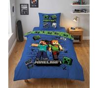 Minecraft - Biancheria da letto ufficiale Steve & Alex Design - Copripiumino 135 x 200 + federa 80 x 80 cm - Biancheria da letto reversibile in 100% microfibra - Set di biancheria da letto per bambini
