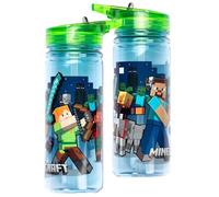 Minecraft Borraccia con cannuccia, 580 ml, 100% a tenuta stagna, resistente, in plastica resistente e senza BPA, colore: blu scuro