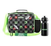 MINECRAFT Borsetta Termica Porta Pranzo per Bambini Creeper Borsa Termica Opzioni con Borraccia Acqua per Scuola Viaggi Idee Regali per Gamer (Nero/Verde)