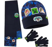 MINECRAFT Cappello Bambino o Invernale Accessori Bambini Set 3 con Sciarpa e Guanti, Set 2 Pezzi o 1 Pz Berretto, 6-14 Anni (6-14 Anni, Cappello Sciarpa Guanti Blu)