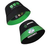 MINECRAFT Cappello da Pescatore Ragazzo, Spiaggia Estate Cappellino Sole Bambino (Reversibile Nero/Verde)