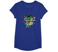 Minecraft Character Cluster Logo Maglietta, Ragazze, Blu Reale, M