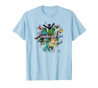 Minecraft Character Cluster Logo Maglietta, Uomo, Celeste, XL