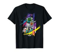 Minecraft Chicken Jockey Mob Paint Brush Strokes Background Maglietta