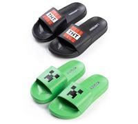 MINECRAFT Ciabatte Creeper e TNT in verde e nero | Calzature casual da bambino | Confezione da 2 ciabatte con faccia di Creeper ed elemento di gioco TNT | Merchandising