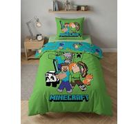 Minecraft Classic Crew Copripiumino Singolo 140x200 + Federa 65x65 Verde | Set letto reversibile singolo | Tutta la squadra iconica riunita | Cotone traspirante Oeko-Tex | 6-14 anni