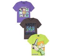 Minecraft Confezione da 3 magliette per bambini, confezione multipla, multicolore, 12-13 Anni