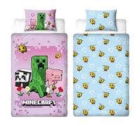 Minecraft Copripiumino Singolo Bambini Ufficiale | Design Group | Biancheria da letto reversibile a 2 lati con federa coordinata | Letto singolo | Polcotone