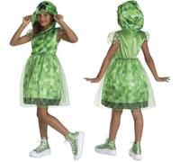 MINECRAFT Costume da Creeper Disguise, travestimento ufficiale con licenza bambine, include vestito con cappuccio e dettagli in rete, per bambine di 4-6 anni
