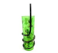 Minecraft Creeper - Bicchiere per bambini con cannuccia riccia, 320 ml, verde, a spirale, senza BPA, resistente e leggero, per acqua, succo e latte