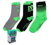 Minecraft Creeper - Calze da sneaker, con confezione regalo, alta percentuale di cotone, 3 e 5 paia, nero/grigio, 35-38