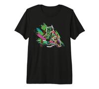 Minecraft Creeper Running from Cat Paint Brush Strokes Art Maglietta Premium