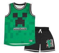 Minecraft Creeper - Set da 2 pezzi con maglietta e pantaloncini da basket, senza maniche, per bambini, Verde/nero, 8