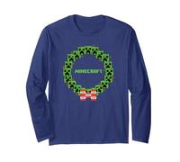Minecraft Creeper TNT Circle Logo Maglia a Manica, Unisex per Adulti, Navy, S