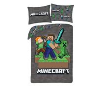 MINECRAFT Set di biancheria da letto STEVE ALEX CREEPER - Copripiumino Reversibile 140 x 200 cm + UNA Federa 70x90cm - 100% Poliestere Ottima Qualita' - Multicolore