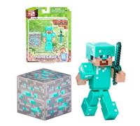Minecraft Figura Di Steve In Diamante Da 3" Con Armatura E Accessori