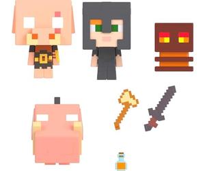 Minecraft giocattoli - Set Mini Teste Mob con 4 personaggi e accessori, Set Scontro a Fuoco nel Nether, giocattolo e regalo per bambini 6+ Anni, HKR59