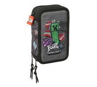 MINECRAFT GRAFFITI - Astuccio scuola con 37 utili inclusi, ideale per bambini dai 5 ai 14 anni, comodo e versatile, qualità e resistenza, 12,5 x 5,5 x 19,5 cm