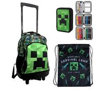 Minecraft Grande set Zaino Trolley con Ruote + Astuccio + Sacca Sport Scuola