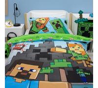 Set copripiumino singolo ufficiale del film Minecraft di Character World | Set di biancheria da letto reversibile a 2 lati con design Levels, inclusa federa coordinata | Set per letto singolo