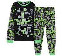 MINECRAFT Lungo Pigiama Ragazzo, Cotone Abbigliamento da Casa - Regalo Bambino (Nero/Verde, 7-8 Anni)