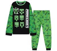 MINECRAFT Lungo Pigiama Ragazzo, Cotone Abbigliamento da Casa - Regalo Bambino (Verde/Nero, 13-14 Anni)