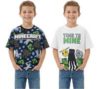 Minecraft Magliette Bambino 5-14 Anni, Set 2 T-Shirt Cotone Manica Corta Girocollo, Abbigliamento Bambino Estivo, Idea Regalo Ragazzo (13-14 Anni, Grigio/Nero Minecraft 2 Pck)