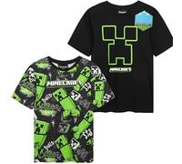 Minecraft Magliette Bambino 5-14 Anni, Set 2 T-Shirt Cotone Manica Corta Girocollo, Abbigliamento Bambino Estivo, Idea Regalo Ragazzo (5-6 Anni, Nero Minecraft 2 Pck)