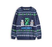 MINECRAFT Maglione Natalizio per Ragazzi | Maglione Lavorato a Maglia con Grafica per Bambini Creeper e Snow Golem in Blu | Maglione Festivo per Bambini con Motivo Selburose e Pupazzi di Neve