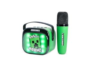 Minecraft - Mini altoparlante per karaoke a LED, wireless, con microfono Bluetooth, colore verde, luci che cambiano colore