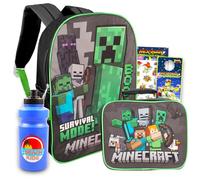 Minecraft Mojang Zaino e scatola per il pranzo per bambini - Bundle con zaino Minecraft e scatola per il pranzo più adesivi, bottiglia d'acqua, altro (borsa per la scuola Minecraft)