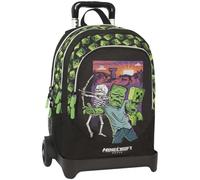 MINECRAFT Movie Zaino Trolley Scuola, Design Creeper, con Trolley Staccabile, Nero e Verde