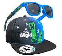 MINECRAFT Occhiali Sole Cappello Bambino Set Creeper Berretto 6-14 anni Nero/Blu