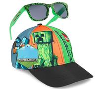MINECRAFT Occhiali Sole Cappello Bambino Set Creeper Berretto Baseball Regolabile con Visiera e 100% UV Occhiali da Sole (6-14 Anni, Multi)